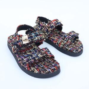 STEVE MADDEN Mona Sandals Black Multicolor Platform Tweed Strap Women's 8.5